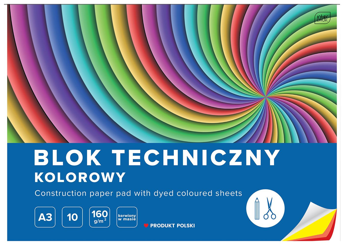 Blok techniczny A3, kolorowy, 160g, 10 kartek, Interdruk